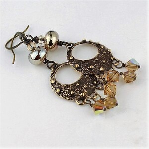 Lampwork Earrings Antique Brass Bronze Iridescent Beaded Jewelry 'Bellissima' image 3