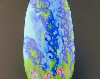 Handmade Lampwork Glass Bead, Blue Impressionist Garden Bead 'Delphiniums'
