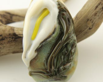 Handmade Glass Lampwork Bead, Calla Lily Flower Focal