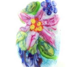 Glass Bead Lampwork Lentil Focal with Flowers