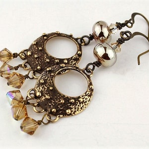 Lampwork Earrings Antique Brass Bronze Iridescent Beaded Jewelry 'Bellissima' image 1