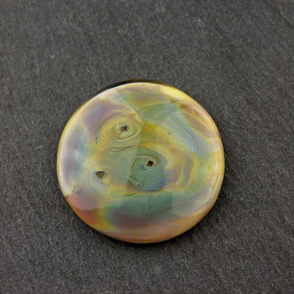 Lampwork Glass Cabochon, Focal for Beadwork or Bezel, Green, Purple, Blue