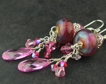 Sterling Silver Earrings with Pink Lampwork Glass Beads