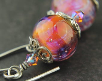 Sterling Silver Earrings with Lampwork Glass Beads