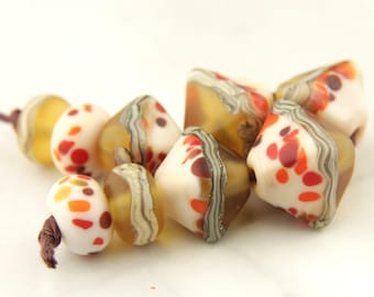 Lampwork Glass Beads, Crystal Bicone, 'Pumpkin Spice'