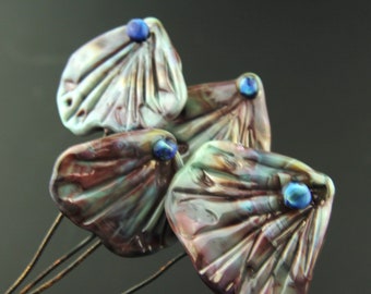 Lampwork Glass Headpins, Gingko Leaf Beads