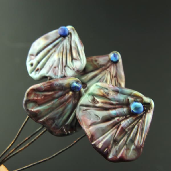 Lampwork Glass Headpins, Gingko Leaf Beads