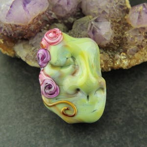 Lampwork Glass Bead Face Focal with Roses