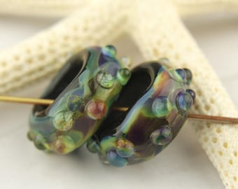 Handmade Lampwork Glass Bead Donut Slider Focal Rings Pair