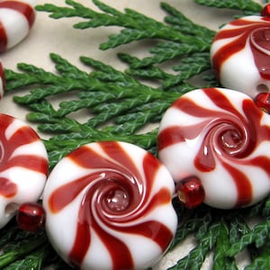 Lampwork Glass Beads, Christmas Peppermints, Christmas Beads, 20mm