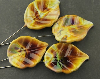 Handmade Lampwork Glass Leaf Bead Head Pins