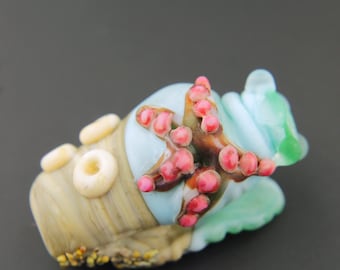 Lampwork Glass Focal Shell Bead Etched Matte, Ocean, Beach, Turquoise, Starfish
