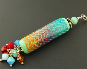 Pendant, Handmade Lampwork Glass Bead, Sterling Silver, Bright