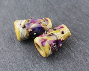 Lampwork Glass Bead Cones, Brown, Blue, Green, Purple, Jewelry Supply - Kumihimo - Peyote