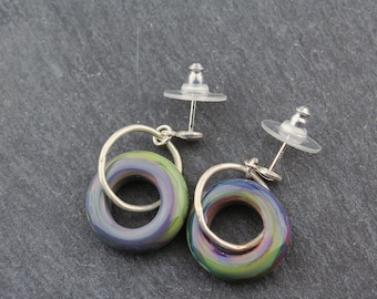 Post Earrings, Sterling Silver, Lampwork Beads, Blue, Green, Beaded Jewelry