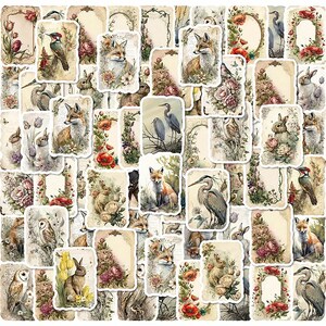 30 pegatinas vintage de animales y flores, para scrapbooking, diarios basura, sellos de cartas, manualidades, estilo victoriano, del Viejo Mundo, retro, cuentos, estética