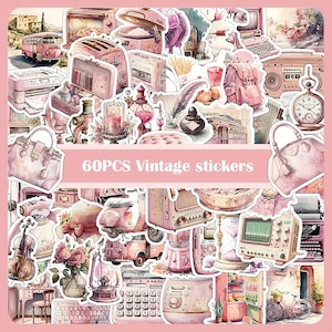 60pc Pink Vintage Stickers Pack, Junk Journal, Coquette, Feminine, Girly Aesthetic, Phone, Kindle, Water Bottle, French Cottagecore