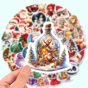 Pacote de 50 adesivos de Natal, diário de lixo, scrapbooking, solstício de inverno, Papai Noel de Yule, árvore, cartões de Natal, à prova d'água
