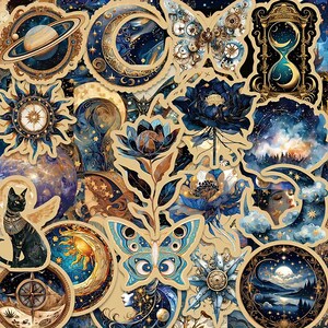 50pc Cosmic Mystic Waterproof Stickers Pack, Junk Journal, Scrapbooking, Magick, Magic, Magical Witchcraft, Gothic, Halloween, Dark Academia