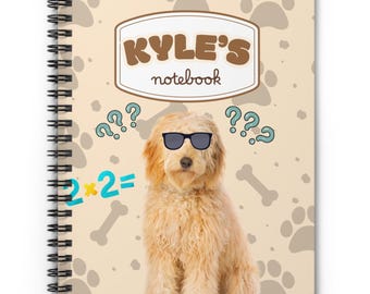 Cuaderno personalizado de cachorro para niños / Diario de tapa dura personalizado con perro / Cuaderno bonito con nombre / Regalo de regreso a clases para primaria