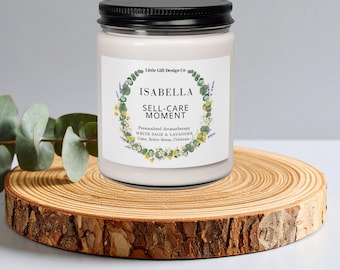 Regalo de bienestar para cumpleaños / Vela de aromaterapia estética / Regalo personalizado de autocuidado para ella / Vela de soja personalizada de Laender y salvia blanca