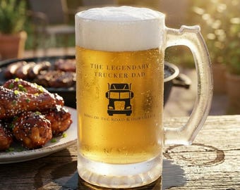 Jarra de cerveza de cristal vintage "King of the Road" / Regalo para papá camionero / Regalo del Día del Padre / Regalo para él