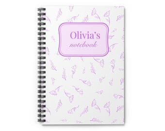 Personalized Purple Floral Notebook | Custom Lavender name Journal | Aesthetic Botanical School Satationery | Cute Cottagecore Gift for Her