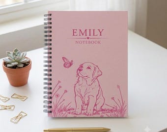 Cute Dog Personalized Notebook with Name | Pink Aesthetic | Gift for Dog Lovers | Back to School