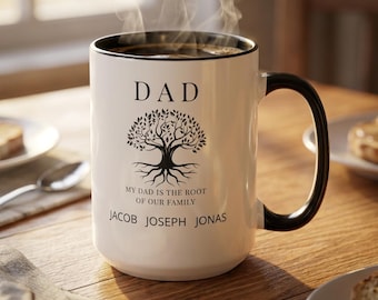 Taza de café personalizada para papá con los nombres de los niños / Taza personalizada para el Día del Padre / Regalo de cumpleaños para papá / Regalo de oficina para papá / Taza de café para papá