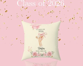 Almohada de graduación personalizada / Almohada cuadrada de graduación, ¡Lo lograste! / Regalo de graduación / Recuerdo de la promoción de 2026 / Regalo para ella