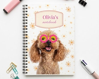 Cuaderno personalizado de cachorro para niños / Diario de tapa dura personalizado con perro / Cuaderno bonito con nombre / Regalo de regreso a clases para primaria