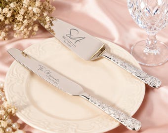 Ensemble de découpe de gâteau de mariage personnalisé - Couteau et pelle en acier inoxydable gravés