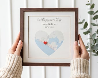 Mapa de compromiso enmarcado, mapa de compromiso imprimible personalizado único, mapa de "Donde todo comenzó", regalo para la ubicación de la boda