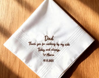 Personalized embroidered wedding handkerchief — Father of the Bride Gift from Daughter, Custom Wedding Handkerchief for Dad