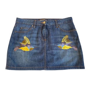 Roberto Cavalli rare birds embroidery denim mini skirt