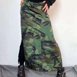 Y2k camouflage maxi skirt with size zipper