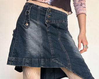 Y2k vintage asymmetrical fairycore denim midi skirt