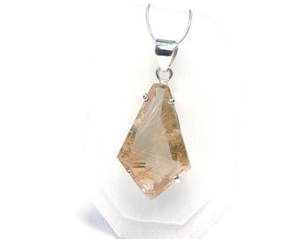 Rutilated Quartz Pendant Necklace, Finest Grade Rutile Quartz Pendant, Faceted Golden Rutile Pendant, Hand-Crafted Sterling Silver Jewellery