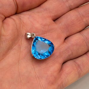 Exquisite Swiss Blue Topaz Pendant, Blue Topaz Jewellery, Jewellery on Sale, White Gold Pendants, Handmade Jewellery,
