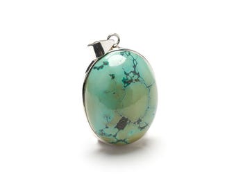 Nepal Turquoise Pendant Crafted by Hand, Fine Sterling Silver, December Birthstone