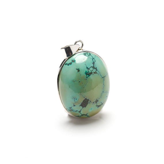 Turquoise Stone Pendant, Fine Sterling Silver, Crystal Jewellery,