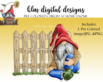 Pre Colored Chillin' at Home Gnome-Gnome, Digital Stamp, Card Making Supplies, Clip Art, KLM Digital Designs, Paper Crafts