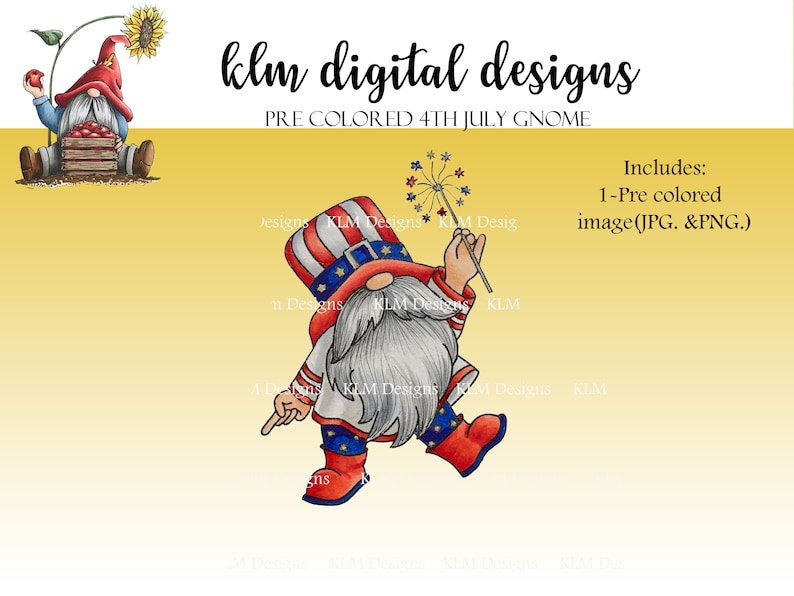 Card Making Supplies KLM Digital Designs Digital Stamps Clip Art Colored 4th of July Gnome Gnome Clip art Paper Crafts