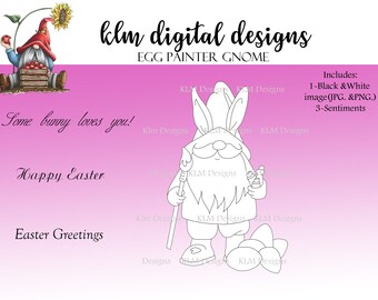 Painter Gnome-Black & White Digital Stamp, Clip Art, Paper Crafting, Stamps, Stamping Supplies