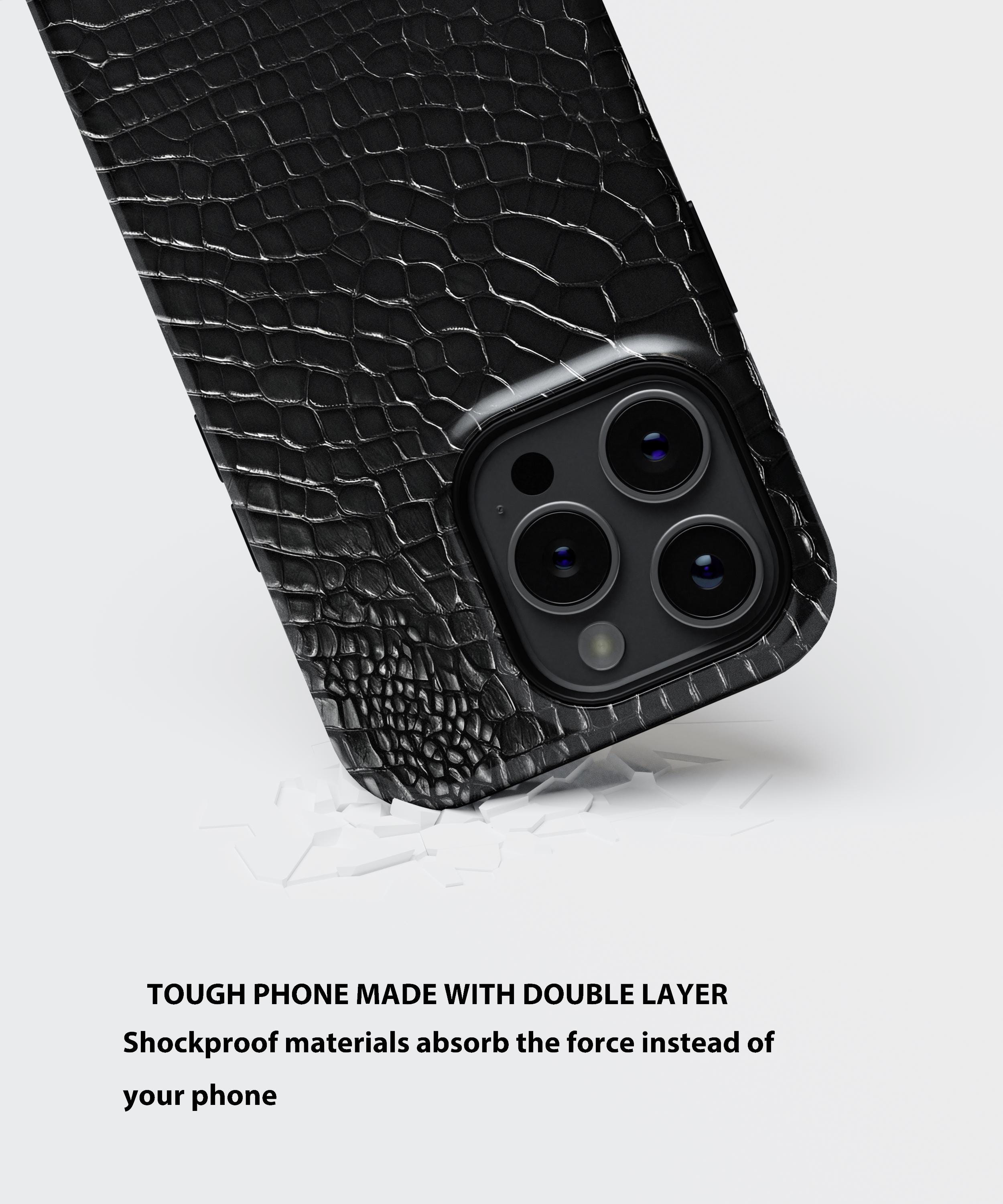 ブラッククロコダイルフェイクレザープリントの携帯電話ケース、iPhone ブラッククロコダイルフェイクレザープリントの携帯電話ケース、iPhone