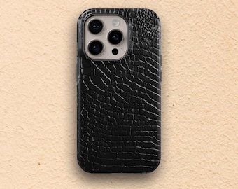 ハンドメイドのブラッククロコダイルレザー製 iPhone 13 Pro ケース