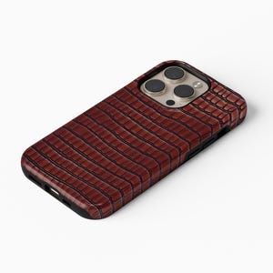 Dark Red Bordeaux Crocodile Faux Leather Phone Case, Luxury Textured Cover for iPhone, Samsung, Google Pixel, red leather phone case, dark red phone case, Bordeaux phone case, faux leather case, crocodile phone case, luxury phone case, textured phone cover, shockproof case, stylish phone case, iPhone case, Samsung case, Google Pixel case, unique phone case, handmade phone cover, durable case, elegant phone case, premium phone case, fashion phone case, leather skin phone case,