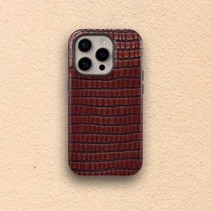 Dark Red Bordeaux Crocodile Faux Leather Phone Case, Luxury Textured Cover for iPhone, Samsung, Google Pixel, red leather phone case