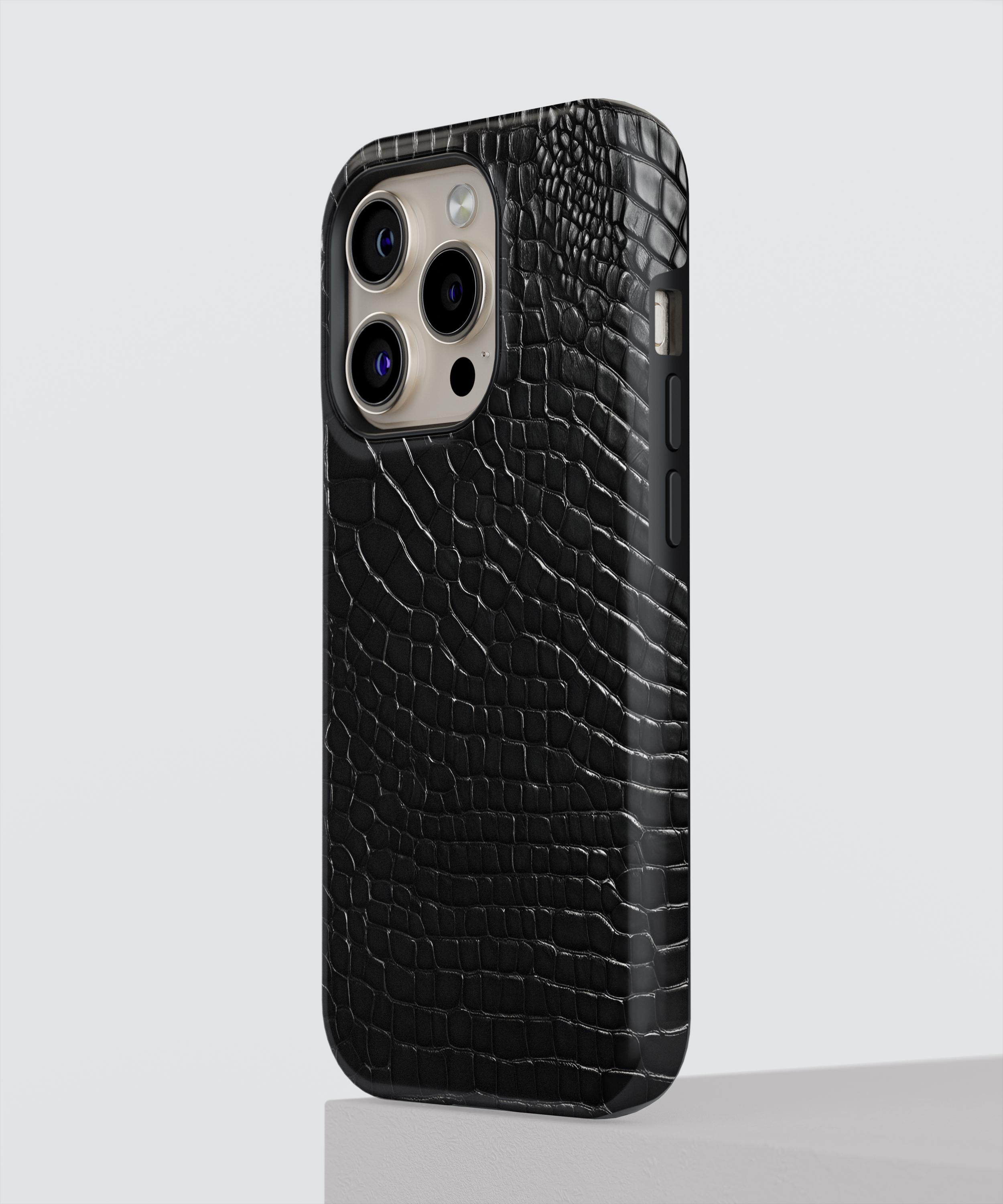 ブラッククロコダイルフェイクレザープリントの携帯電話ケース、iPhone ブラッククロコダイルフェイクレザープリントの携帯電話ケース、iPhone