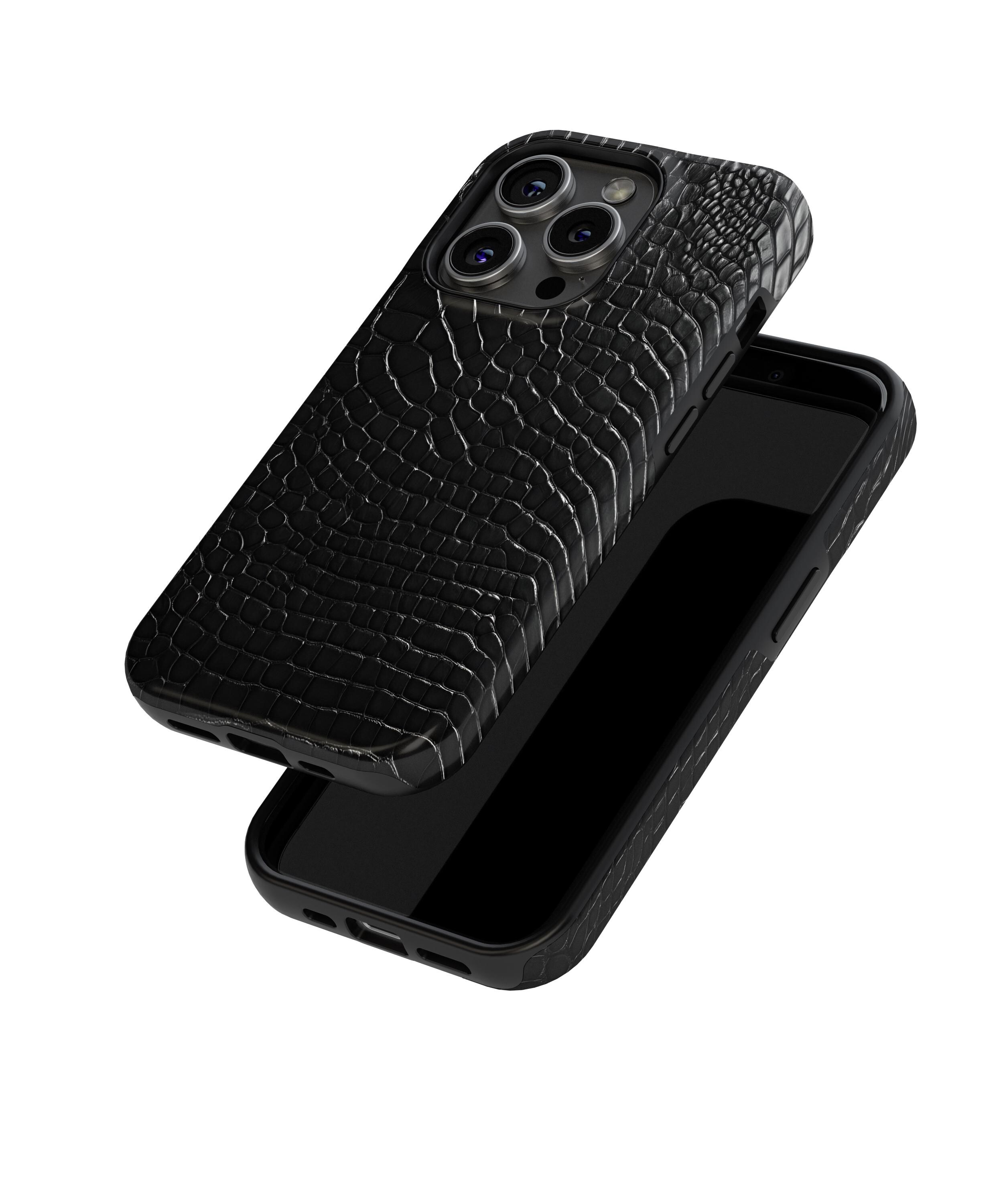ブラッククロコダイルフェイクレザープリントの携帯電話ケース、iPhone
